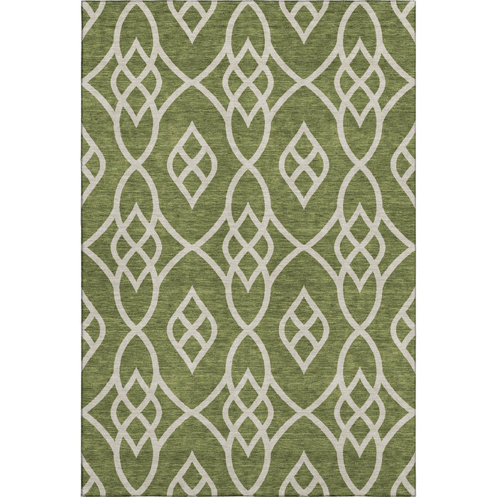 10' X 14' Trellis Washable Area Rug With UV Protection (670291) - Olive Green / Ivory