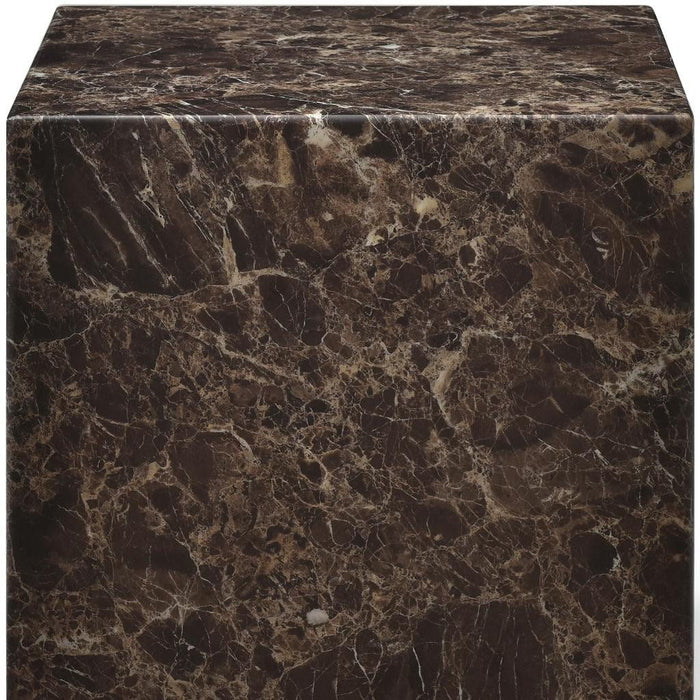 Marble Square Block End Table - Brown
