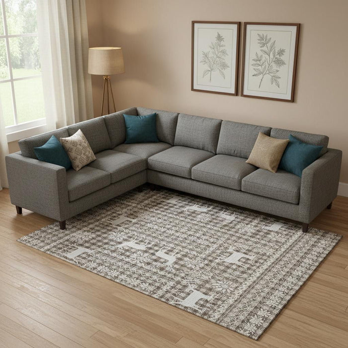 10' X 14' Abstract Geometric Washable Area Rug With UV Protection (701954) - Brown / Ivory