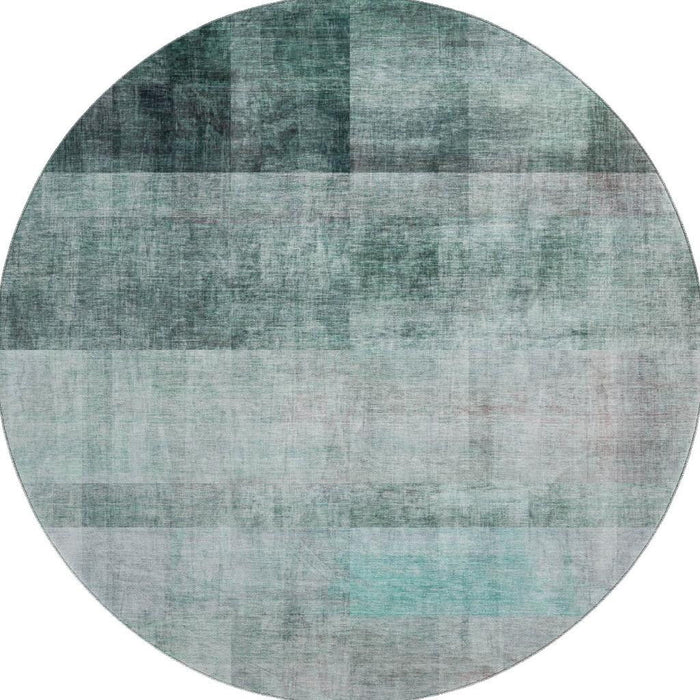 8' Abstract Washable Round Rug With UV Protection (649657) - Teal / Ivory