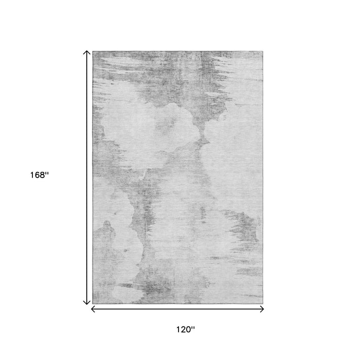 10' X 14' Abstract Washable Area Rug With UV Protection (657233) - Silver / Gray / Pewter