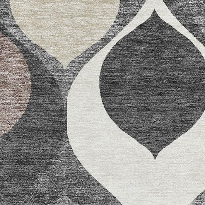 9' X 12' Ogee Washable Area Rug With UV Protection - Gray