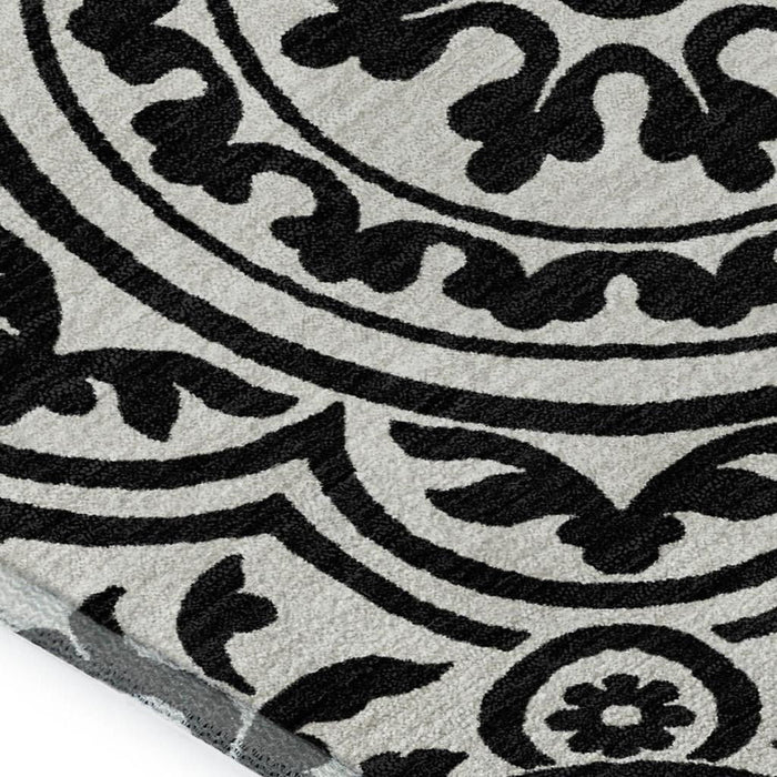 8' X 10' Medallion Washable Area Rug With UV Protection - Black And Ivory
