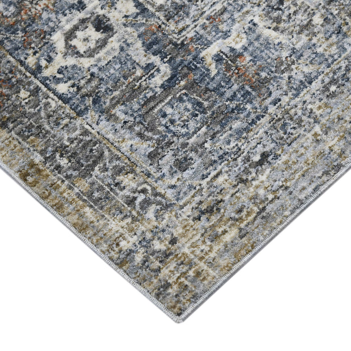 8' x 10' Oriental Power Loom Area Rug - Ivory Blue And Gray