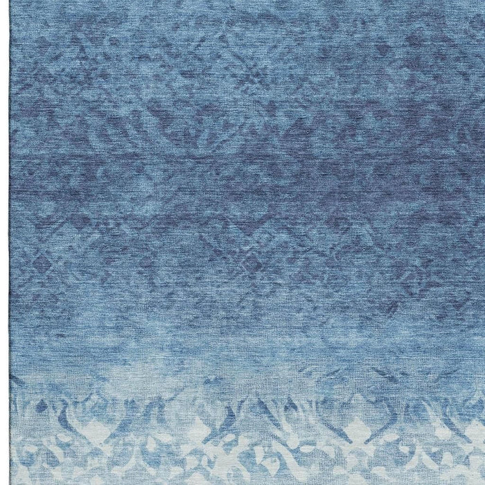 10' X 14' Damask Washable Area Rug With UV Protection (709432) - Denim Blue / Ivory