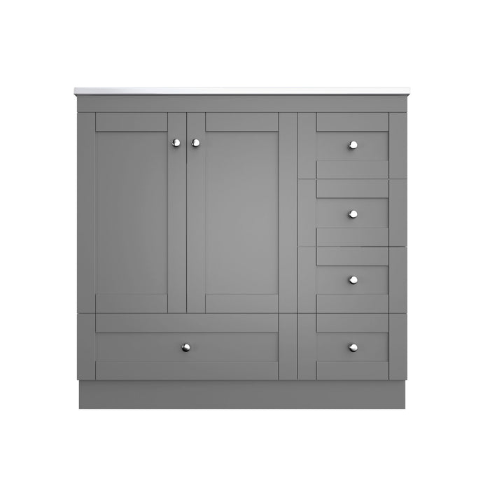 Giga shaker free-standing bathroom vanity cabinet with sink, soft-close drawers and doors, in a modern bathroom setting