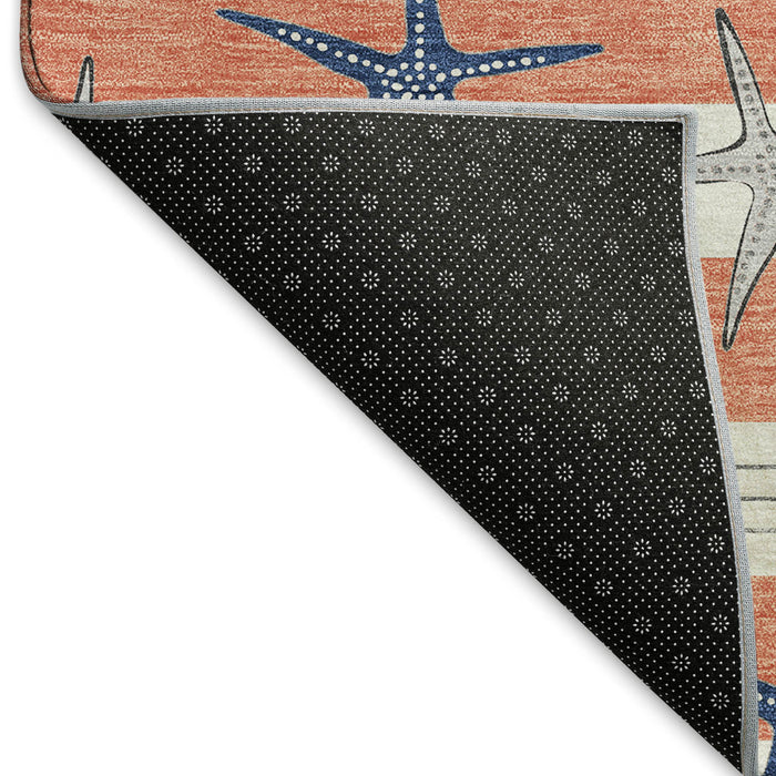 10' X 14' Geometric Washable Area Rug With UV Protection (646139) - Coral / Ivory / Navy Blue