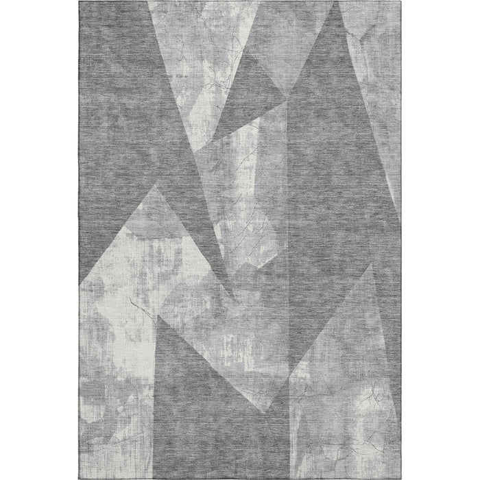 10' X 14' Abstract Geometric Washable Area Rug With UV Protection (705335) - Gray / Ivory