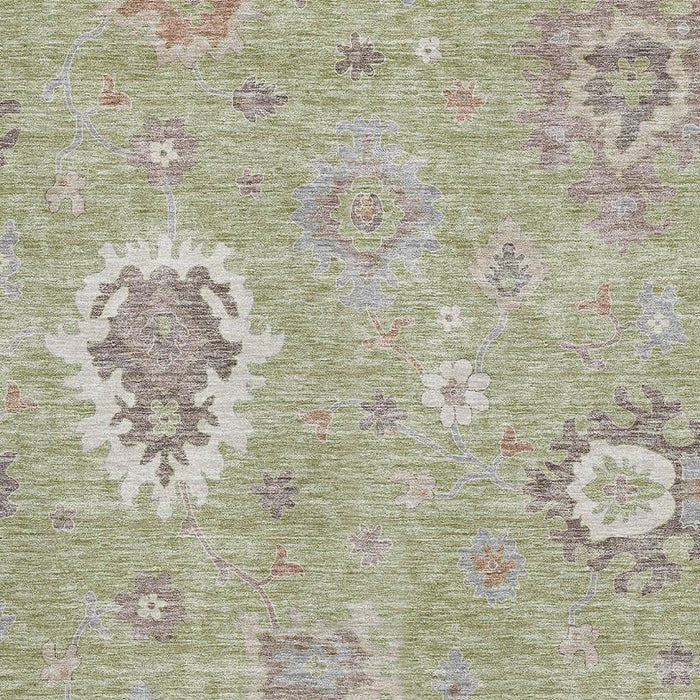 8' X 10' Floral Medallion Washable Area Rug With UV Protection - Artichoke Green