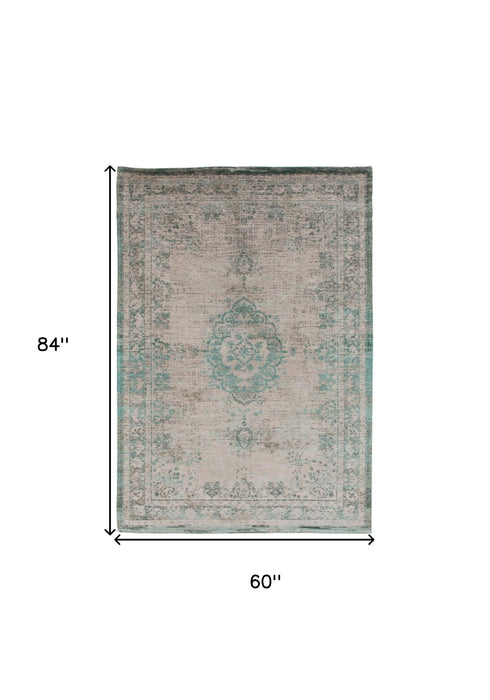 5' x 7' Medallion Non Skid 100% PET Area Rug - Gray And Green
