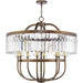 HomeRoots 30-inch metal chandelier with eight lights, bronze finish, clear shades, dimmable for elegant lighting.