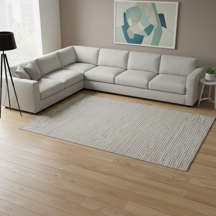 10' X 14' Striped Washable Area Rug With UV Protection (645193) - Taupe / Ivory