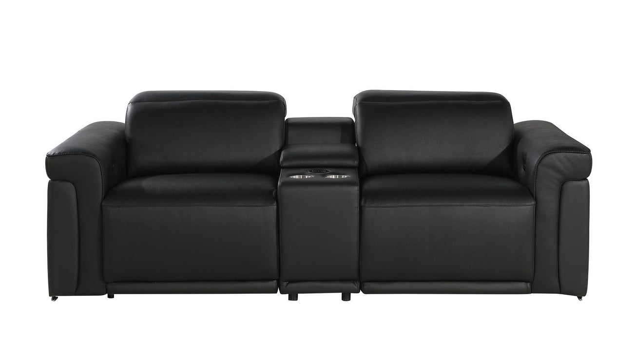 Italian Leather Power Reclining Loveseat With Storage (720526) - Black