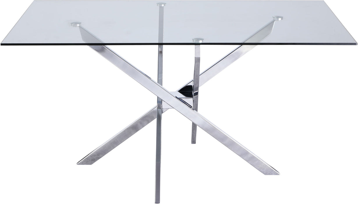 Modern Meridian Furniture Xander dining table with a sleek wooden surface and sturdy metal legs, ideal for contemporary dining spaces.