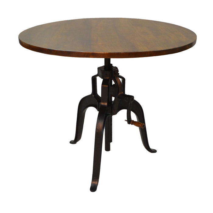Adjustable Height And Solid Wood And Iron Pedestal Base Round Top Dining Table - Chestnut