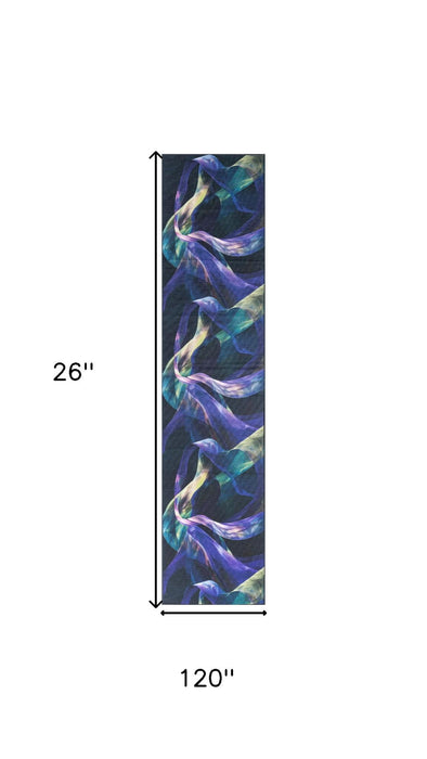 10' Abstract Power Loom Non Skid Runner Rug (572808) - Blue