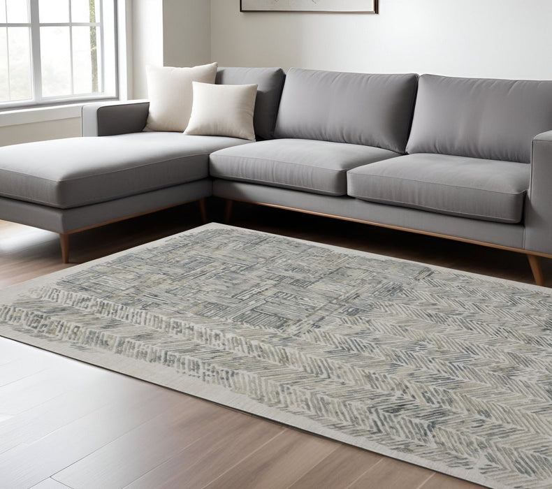 12' X 15' Contemporary Abstract Hand Woven Distressed Area Rug - Blue