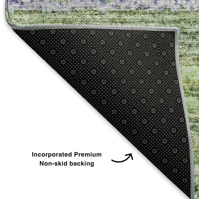 9' X 12' Striped Washable Area Rug With UV Protection (650793) - Green / Blue