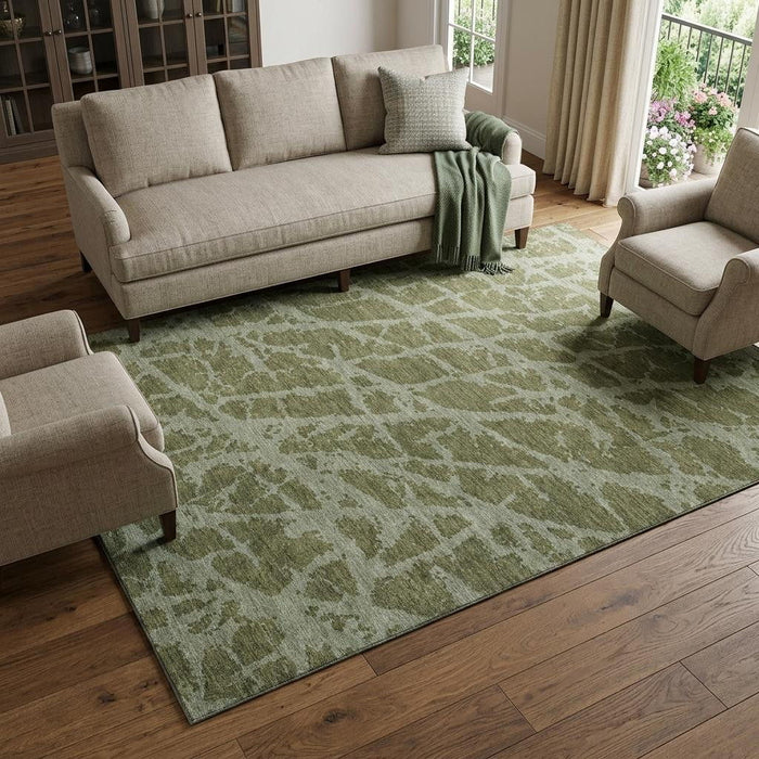 10' X 14' Abstract Washable Area Rug With UV Protection (646560) - Olive Green / Gray