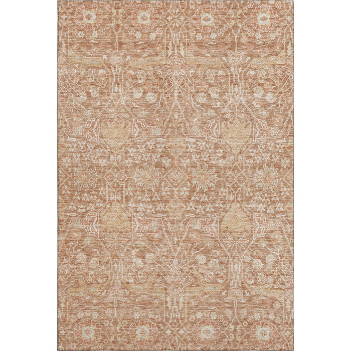 10' X 14' Floral Washable Area Rug With UV Protection (686018) - Coral / Beige