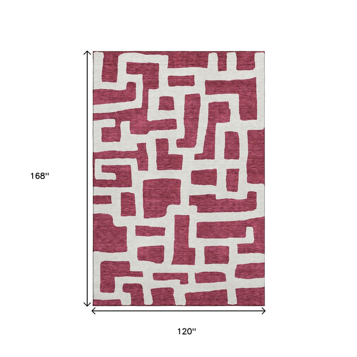10' X 14' Abstract Geometric Washable Area Rug With UV Protection (671786) - Burgundy / Ivory