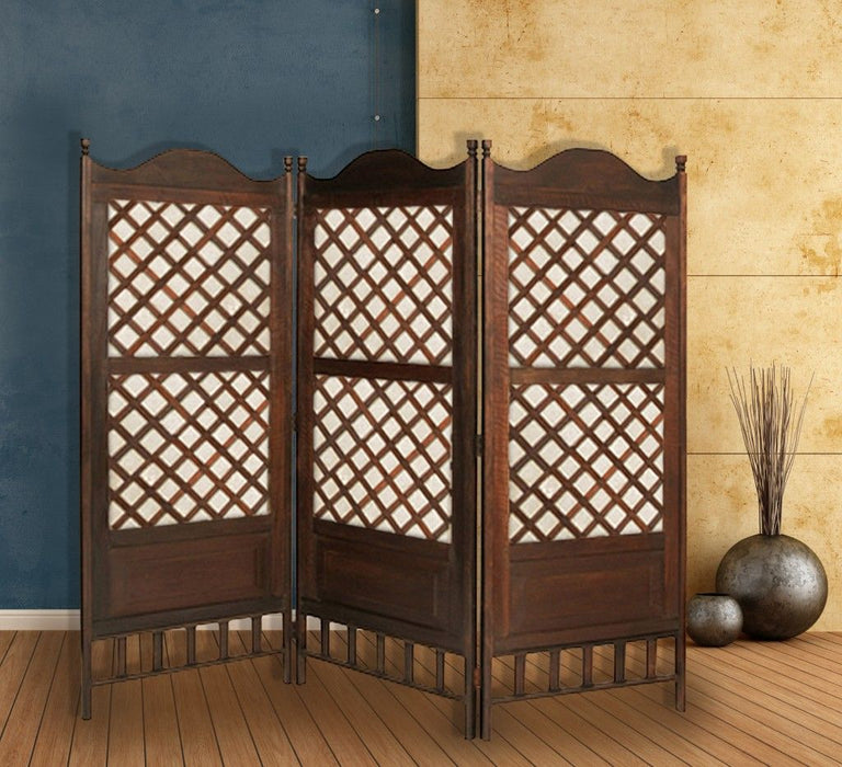 Folding Three Panel Screen Room Divider (415094) - Brown