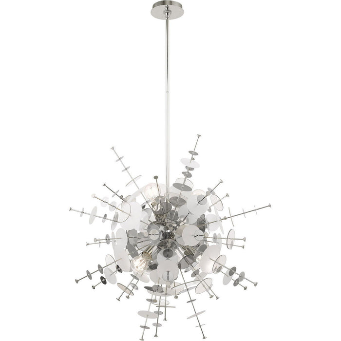 38" Six Light Dimmable Chandelier With Shades - Silver