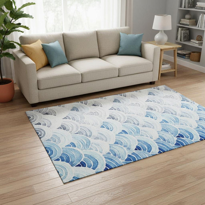 5' X 8' Geometric Washable Area Rug With UV Protection (645806) - Blue / Ivory / Gray