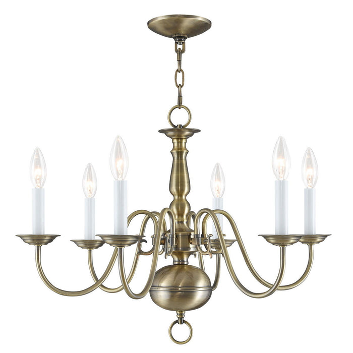18" Six Light Dimmable Chandelier With Shades - Antiqued Brass