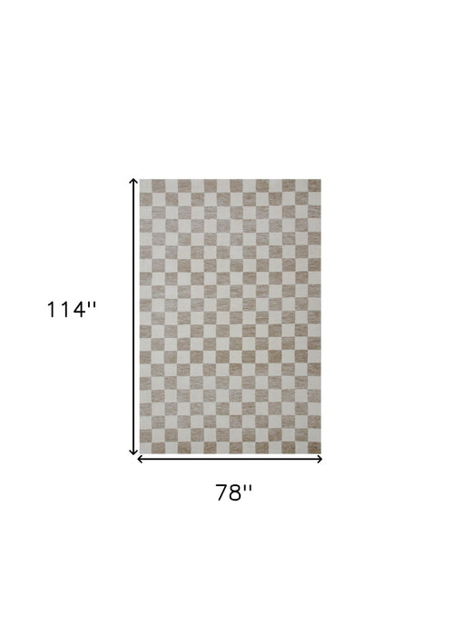 7' x 10' Checkered Power Loom Area Rug - Beige And Brown