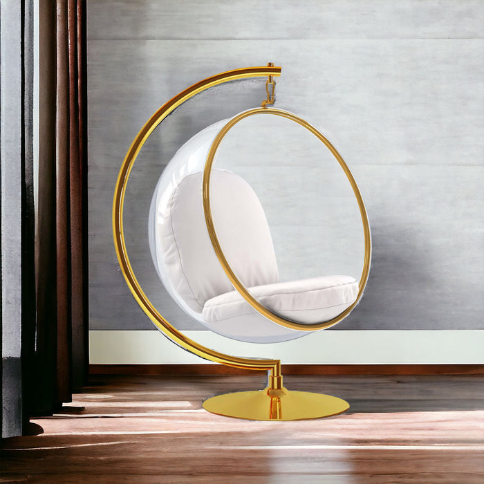 Faux Leather Balloon Chair - White And Gold