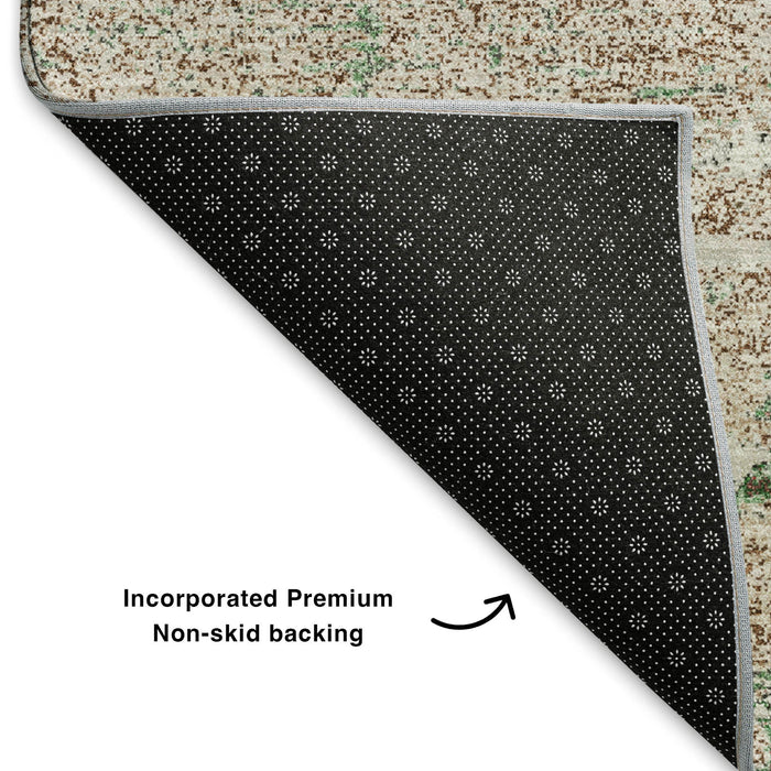 10' X 14' Abstract Washable Area Rug With UV Protection (701087) - Khaki / Beige / Ivory