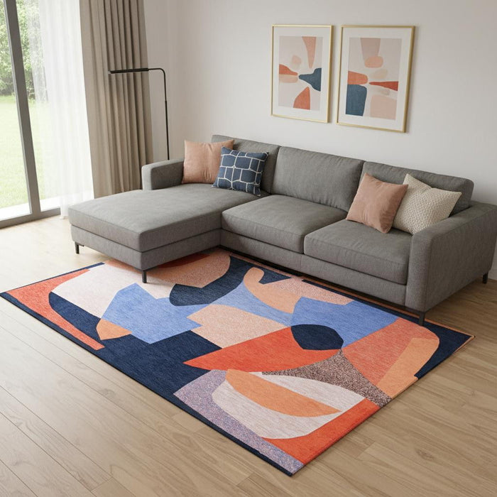 7' X 9' Abstract Washable Area Rug (552002) - Blue / Red