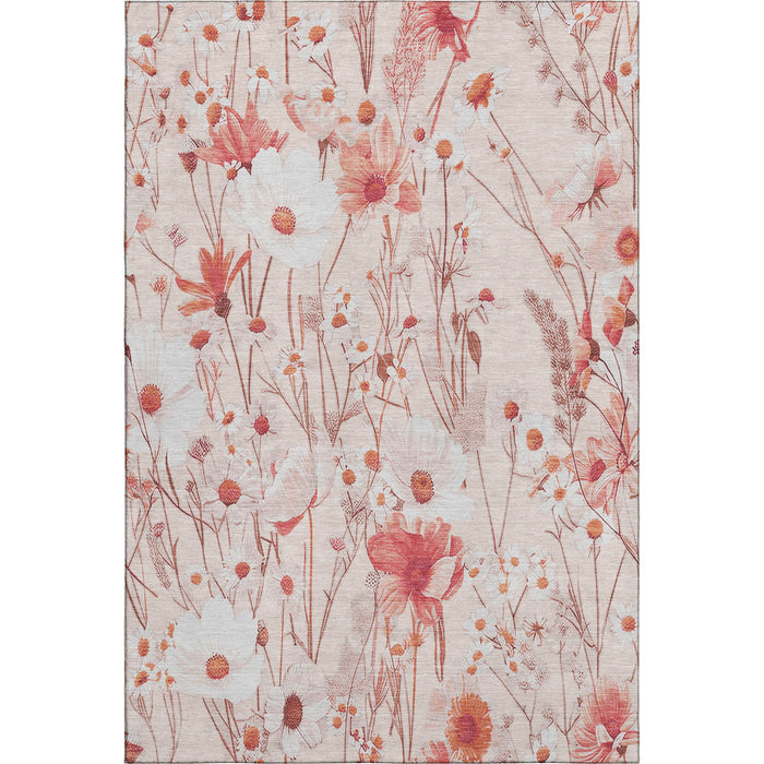 10' X 14' Floral Washable Area Rug With UV Protection (694086) - Salmon / Ivory