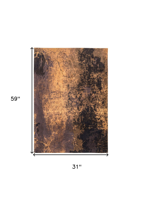 2.6' x 4.9' Abstract Non Skid Area Rug - Yellow And Brown