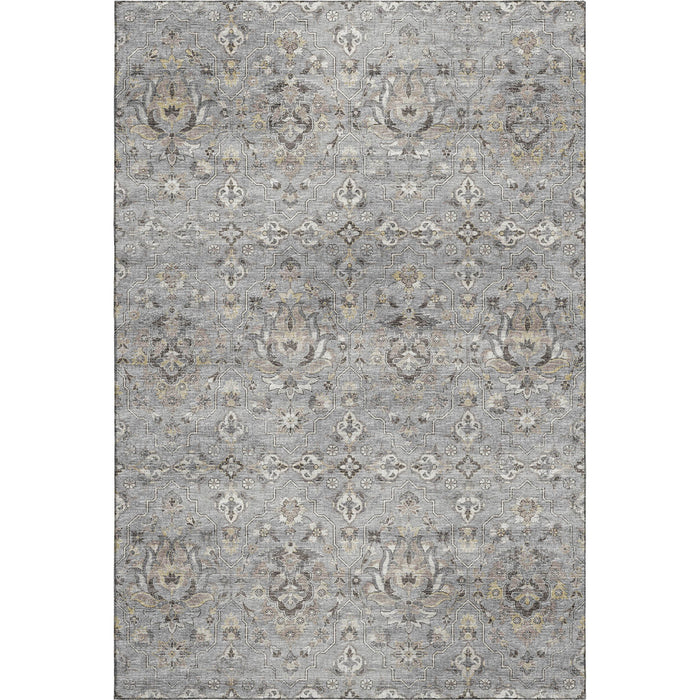 10' X 14' Floral Medallion Distressed Washable Area Rug With UV Protection (644556) - Ash Gray / Brown / Ivory