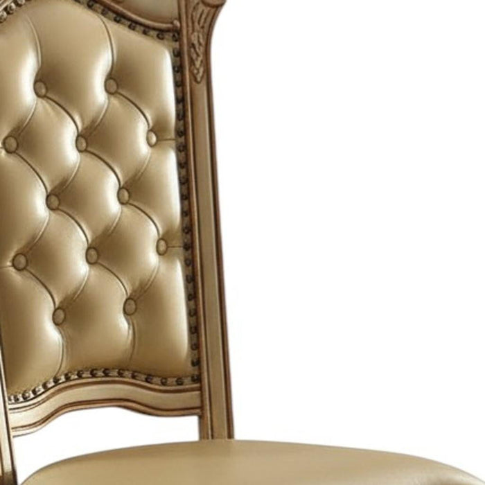 Tufted Upholstered Faux Leather And Wood Dining Side Chairs (Set of 2) - Bone / Brass
