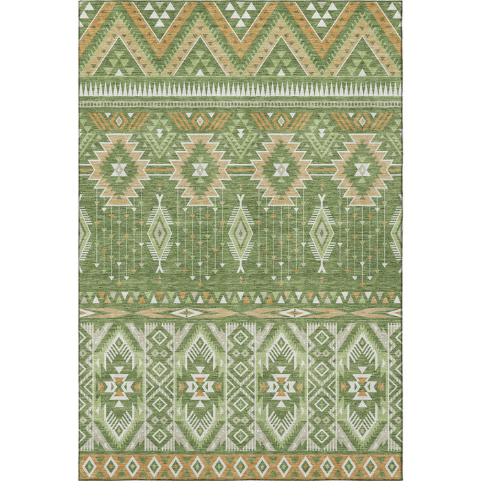 10' X 14' Tribal Washable Area Rug With UV Protection (705767) - Green / Copper