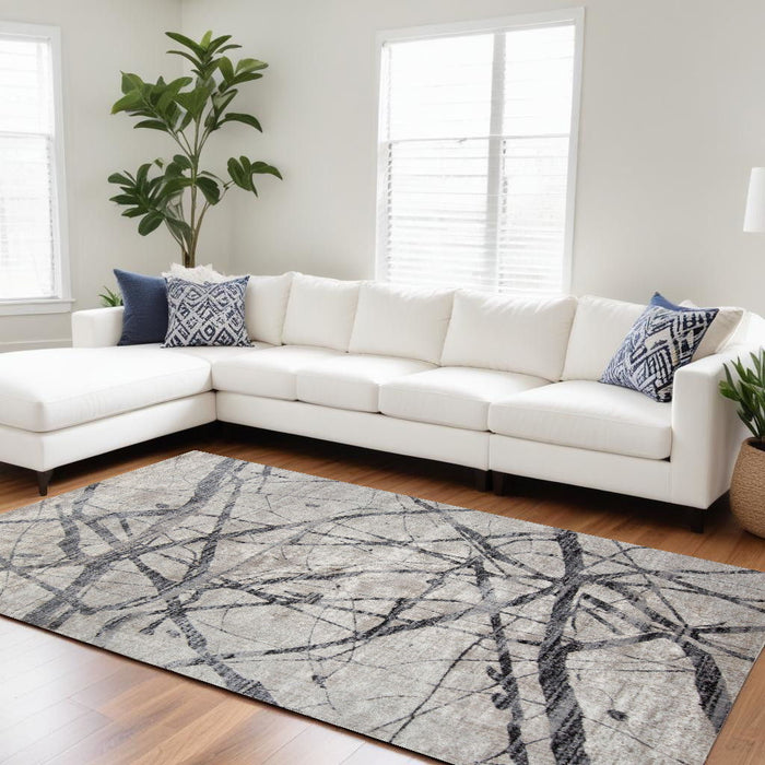 7' x 10' Abstract Stain Resistant Area Rug - Taupe Gray And Ivory