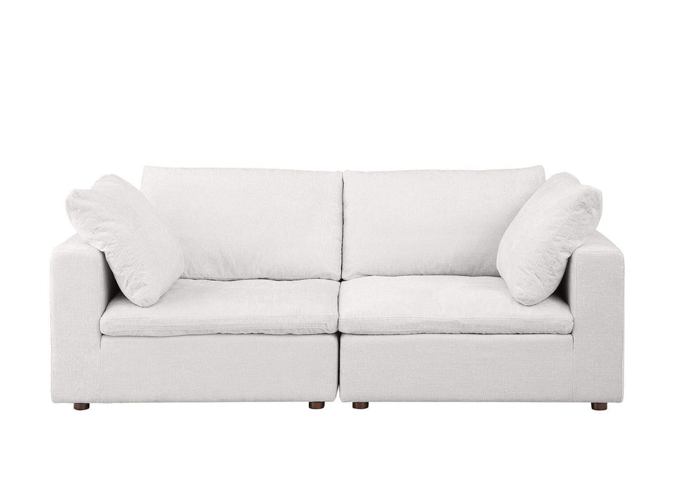 Italian Leather Loveseat - Pearl / Brown