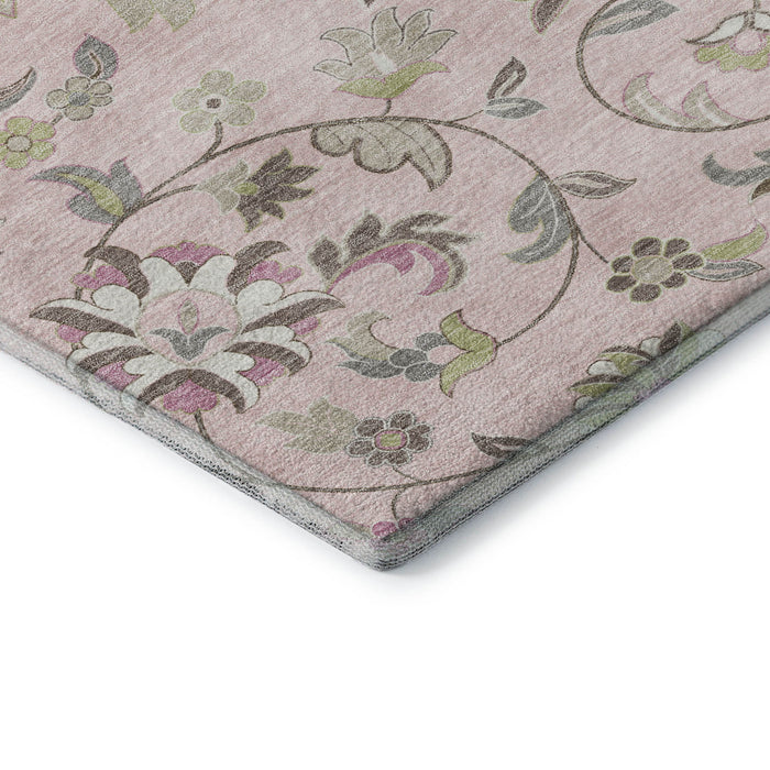 10' X 14' Floral Washable Area Rug With UV Protection (679000) - Pink / Ivory / Gray