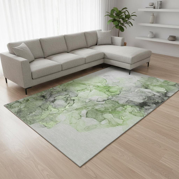 10' X 14' Abstract Washable Area Rug With UV Protection (647302) - Green / Gray / Ivory