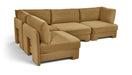 Meridian Furniture Hammond velvet upholstered 4-piece armless sectional sofa with plush fabric and modern design.