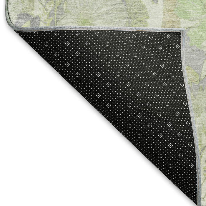 10' X 14' Floral Washable Area Rug With UV Protection (694098) - Artichoke Green / Ivory / Lavender