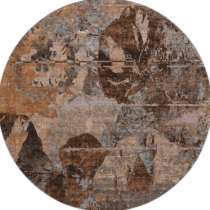 8' Abstract Washable Round Rug With UV Protection (648883) - Terra Cotta / Gray