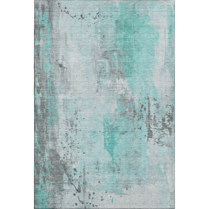 10' X 14' Abstract Washable Area Rug With UV Protection (705419) - Teal / Gray / Ivory