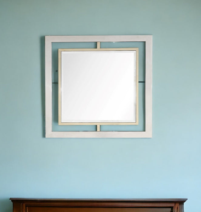 32" Square Steel Framed Accent Mirror - Gold