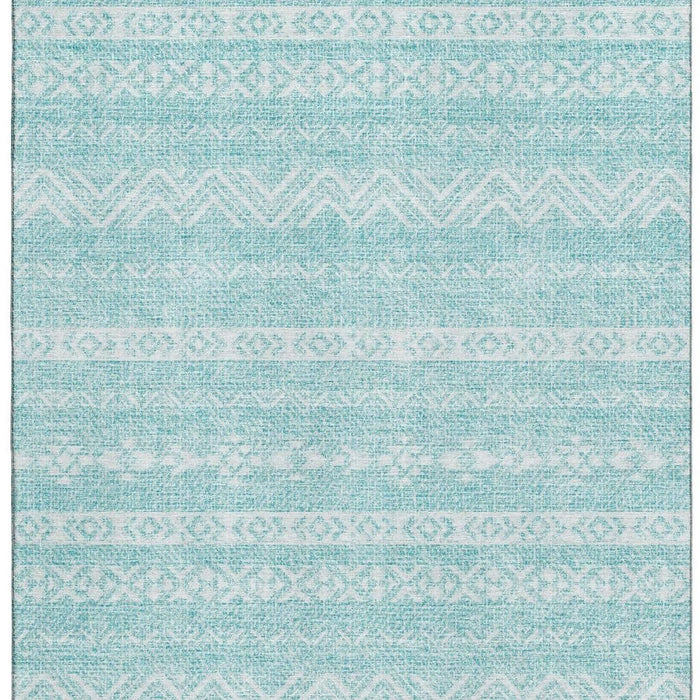 10' X 14' Southwestern Washable Area Rug With UV Protection - Teal / Ivory