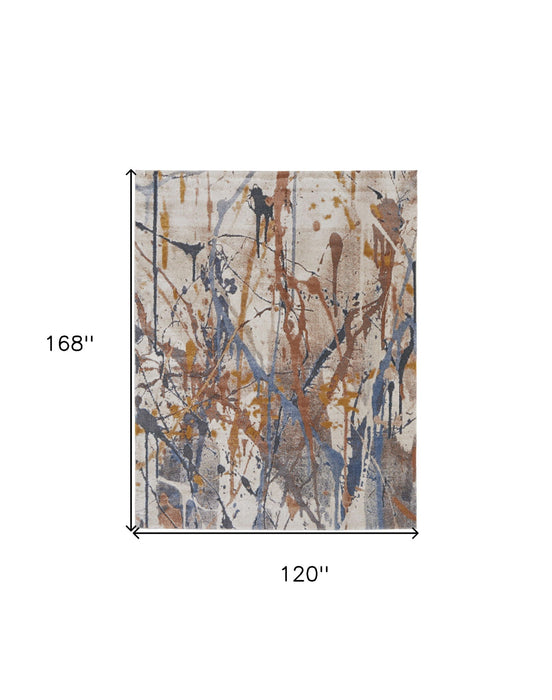 10' x 14' Abstract Power Loom Polypropylene Area Rug - Ivory Blue And Brown