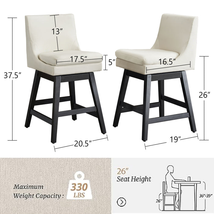 Cream white Giga upholstered swivel bar stools with ergonomic design, set of 2, featuring cushioned seats and modern style.